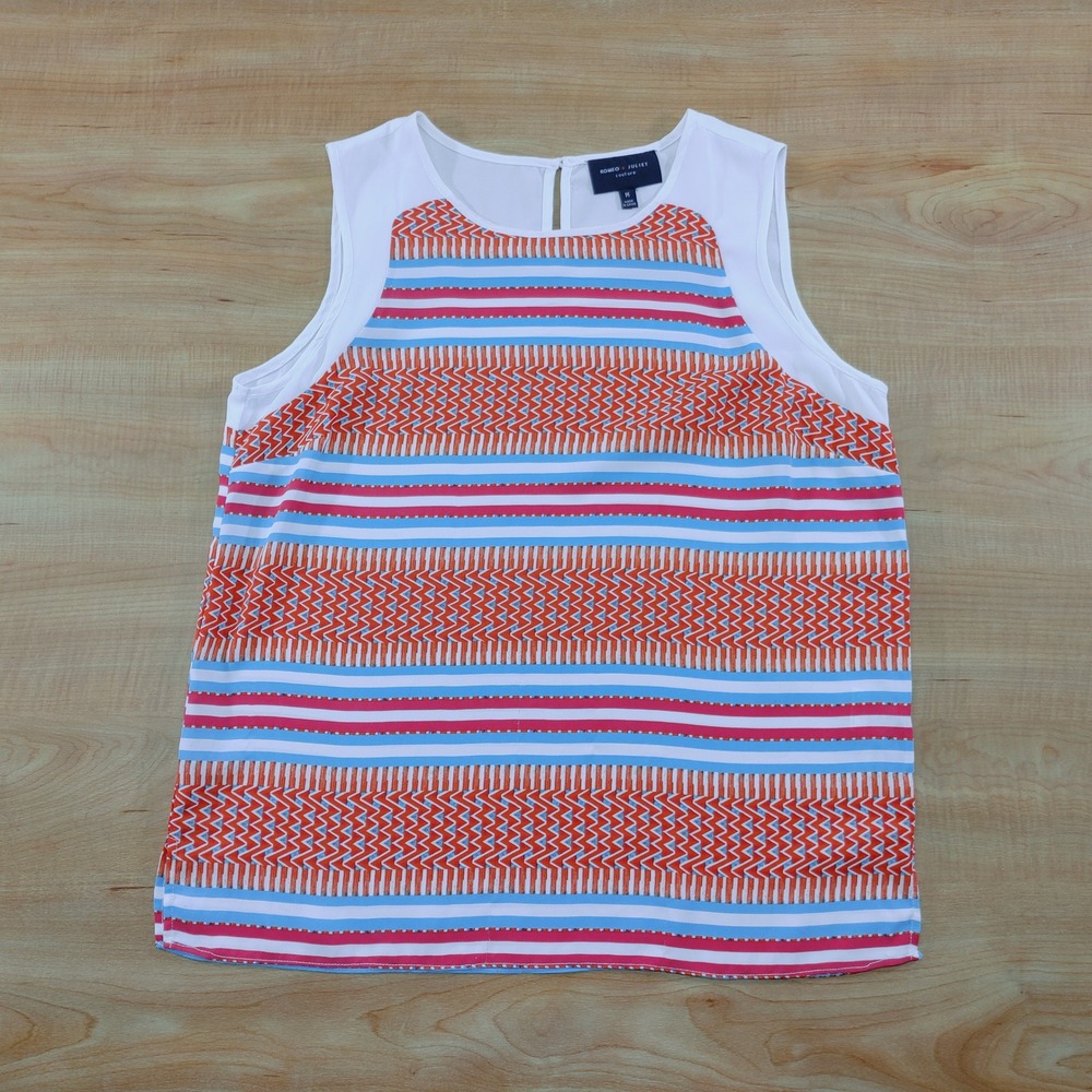 Romeo + Juliet Couture Womens Sleeveless Geometric Striped‎ Blouse Size M NWOT